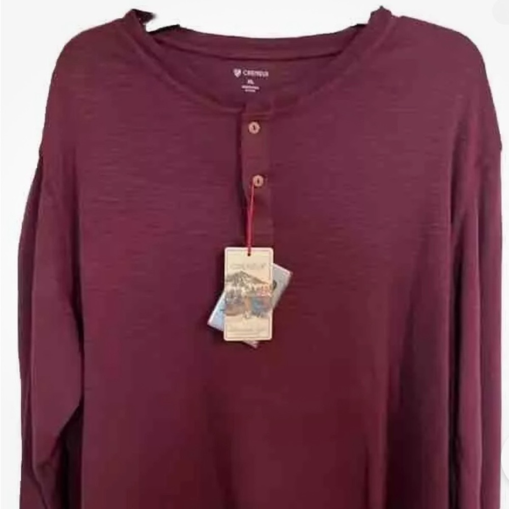 NWT Cremieux XL Men’s Long Sleeve 2 Button Front Maroon Crew Neck